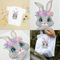 Cute Embroidered Bunny With Flowers 5x5 6x6 7x7 8x8