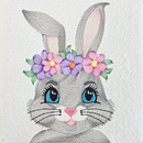 Cute Embroidered Bunny With Flowers 5x5 6x6 7x7 8x8