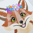 Cute Embroidered Fox With Flowers 5x5 6x6 7x7 8x8