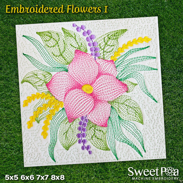 Embroidered Flowers 1 5x5 6x6 7x7 8x8