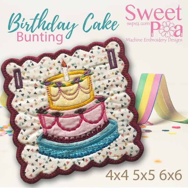 Birthday Cake Bunting add on 4x4 5x5 6x6 - Sweet Pea Australia In the hoop machine embroidery designs. in the hoop project, in the hoop embroidery designs, craft in the hoop project, diy in the hoop project, diy craft in the hoop project, in the hoop embroidery patterns, design in the hoop patterns, embroidery designs for in the hoop embroidery projects, best in the hoop machine embroidery designs perfect for all hoops and embroidery machines