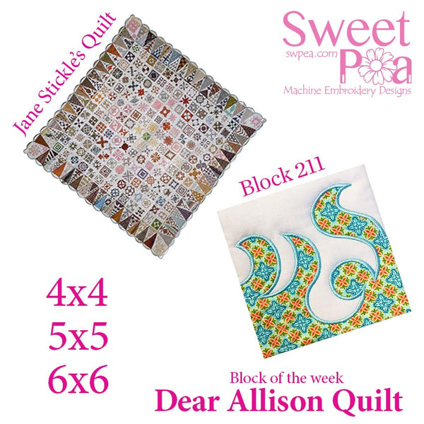 Dear Allison quilt block 211 in the 4x4 5x5 6x6 - Sweet Pea Australia In the hoop machine embroidery designs. in the hoop project, in the hoop embroidery designs, craft in the hoop project, diy in the hoop project, diy craft in the hoop project, in the hoop embroidery patterns, design in the hoop patterns, embroidery designs for in the hoop embroidery projects, best in the hoop machine embroidery designs perfect for all hoops and embroidery machines