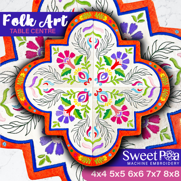 Folk Art Table Centre 4x4 5x5 6x6 7x7 8x8 In the hoop machine embroidery designs