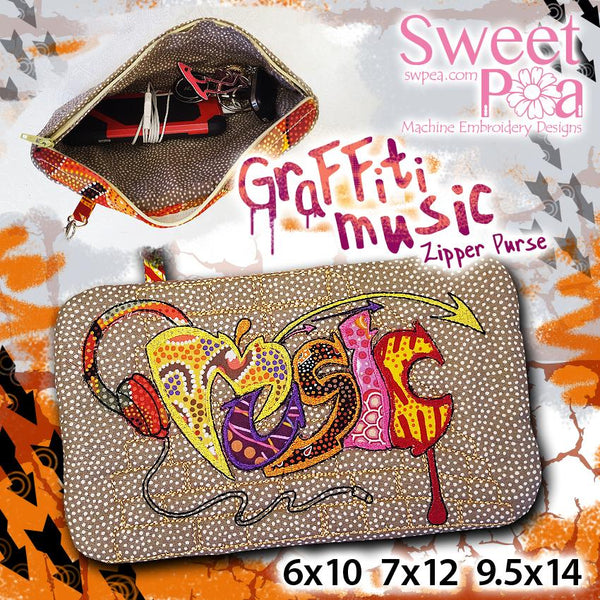 Graffiti Music zipper Bag 6x10 7x12 9.5x14 - Sweet Pea Australia In the hoop machine embroidery designs. in the hoop project, in the hoop embroidery designs, craft in the hoop project, diy in the hoop project, diy craft in the hoop project, in the hoop embroidery patterns, design in the hoop patterns, embroidery designs for in the hoop embroidery projects, best in the hoop machine embroidery designs perfect for all hoops and embroidery machines