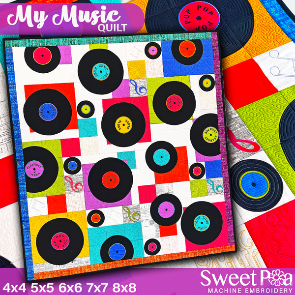 My Music Quilt 4x4 5x5 6x6 7x7 8x8 In the hoop machine embroidery designs