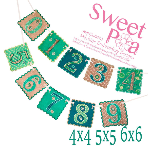 Number Bunting 4x4 5x5 6x6 - Sweet Pea Australia In the hoop machine embroidery designs. in the hoop project, in the hoop embroidery designs, craft in the hoop project, diy in the hoop project, diy craft in the hoop project, in the hoop embroidery patterns, design in the hoop patterns, embroidery designs for in the hoop embroidery projects, best in the hoop machine embroidery designs perfect for all hoops and embroidery machines