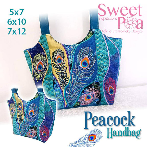 Peacock Hand Bag 5x7 6x10 7x12 - Sweet Pea Australia In the hoop machine embroidery designs. in the hoop project, in the hoop embroidery designs, craft in the hoop project, diy in the hoop project, diy craft in the hoop project, in the hoop embroidery patterns, design in the hoop patterns, embroidery designs for in the hoop embroidery projects, best in the hoop machine embroidery designs perfect for all hoops and embroidery machines