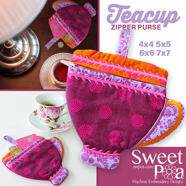 Teacup Zipper Purse 4x4 5x5 6x6 7x7 - Sweet Pea Australia In the hoop machine embroidery designs. in the hoop project, in the hoop embroidery designs, craft in the hoop project, diy in the hoop project, diy craft in the hoop project, in the hoop embroidery patterns, design in the hoop patterns, embroidery designs for in the hoop embroidery projects, best in the hoop machine embroidery designs perfect for all hoops and embroidery machines