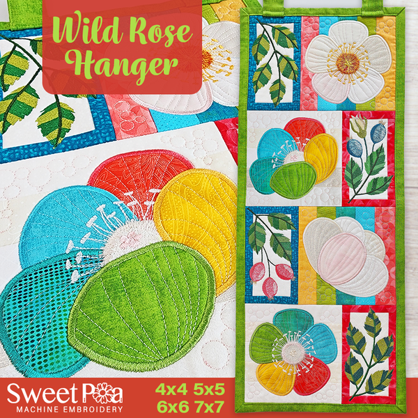 Wild Rose Hanger 4x4 5x5 6x6 7x7 In the hoop machine embroidery designs