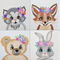 Cute Embroidered Animals with Flowers Set 5x5 6x6 7x7 8x8