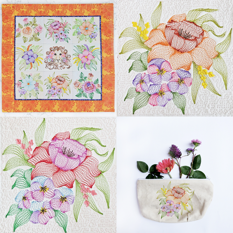 Embroidered Flowers 3 5x5 6x6 7x7 8x8