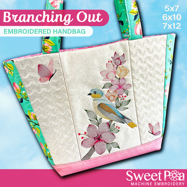 Branching Out Embroidered Handbag 5x7 6x10 7x12 In the hoop machine embroidery designs