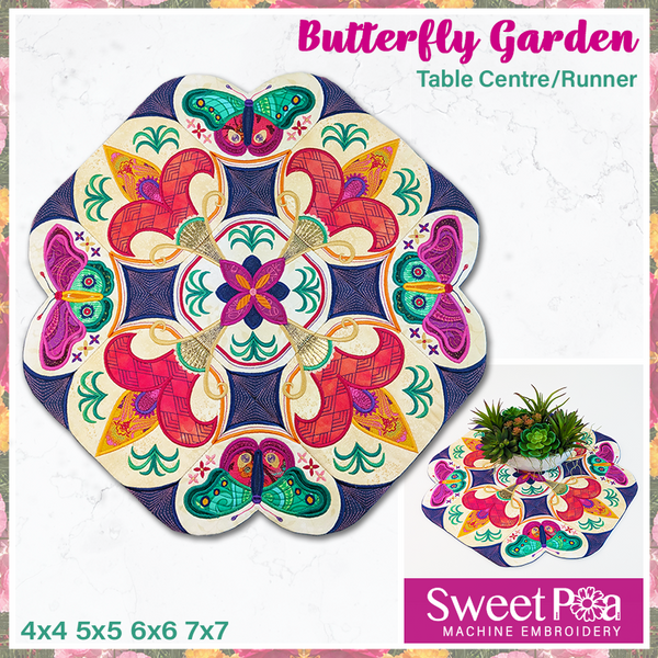 Butterfly Garden Table Centre-Runner ITH design
