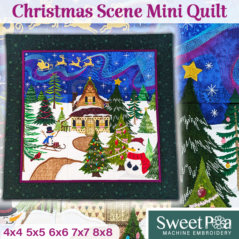 Christmas Scene Mini Quilt 4x4 5x5 6x6 7x7 8x8