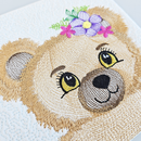 Cute Embroidered Teddy Bear With Flowers 5x5 6x6 7x7 8x8