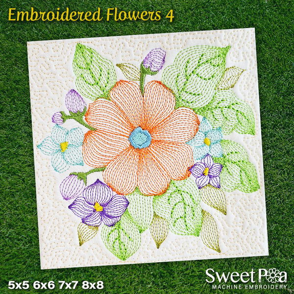Embroidered Flowers 4 5x5 6x6 7x7 8x8