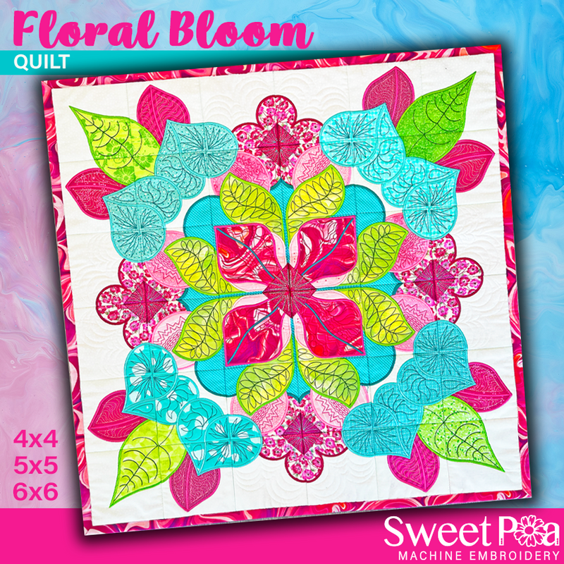 Floral Bloom Quilt 4x4 5x5 6x6 In the hoop machine embroidery designs