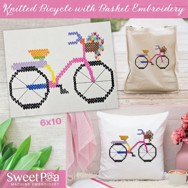 Knitted Bicycle with Basket Embroidery 6x10
