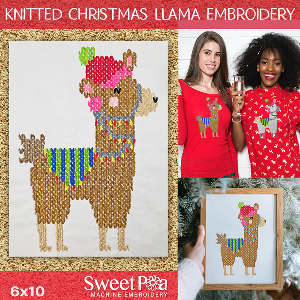 Knitted Christmas Llama Embroidery