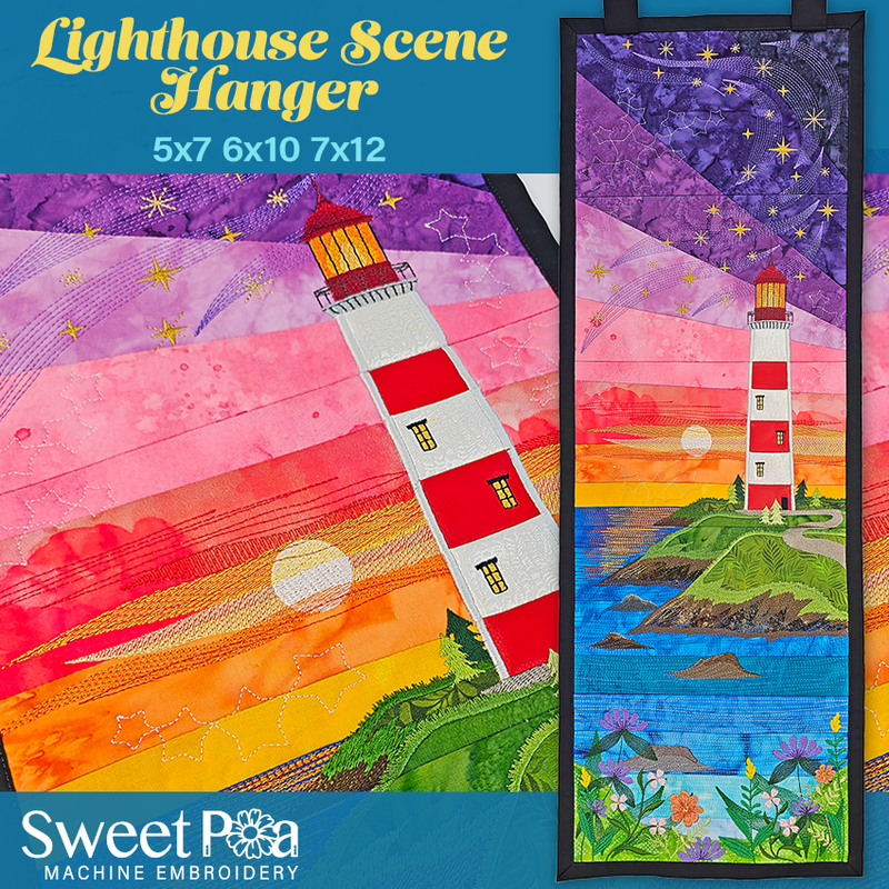 lighthouse scene hanger sweet pea machine embroidery