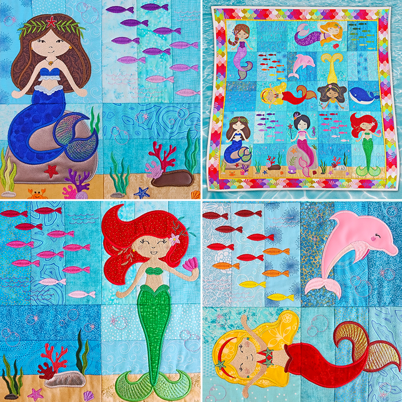 Mermaid Quilt 4x4 5x5 6x6 7x7 8x8 In the hoop machine embroidery designs
