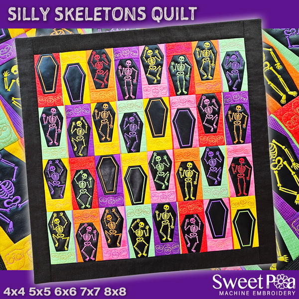Silly Skeletons Quilt 4x4 5x5 6x6 7x7 8x8