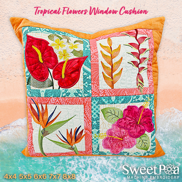 Tropical Flowers Window Cushion 4x4 5x5 6x6 7x7 8x8