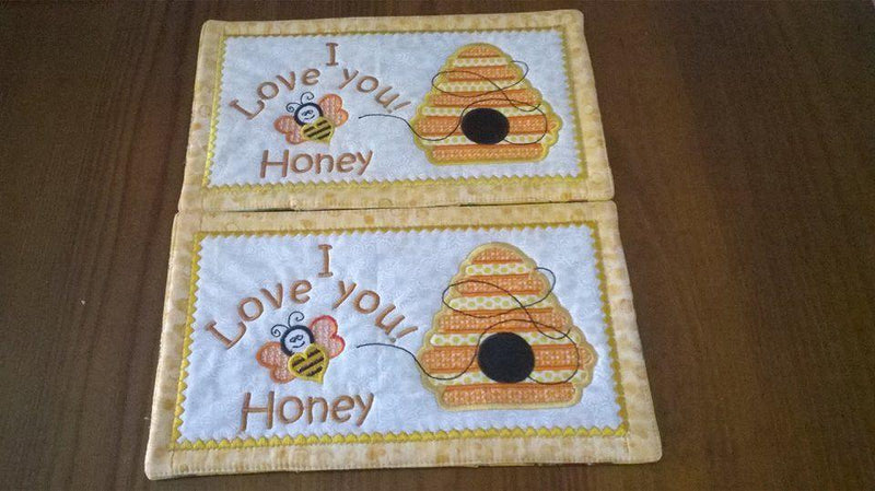 I Love You, Honey Mug Rug 5x7 6x10 7x12 - Sweet Pea Australia In the hoop machine embroidery designs. in the hoop project, in the hoop embroidery designs, craft in the hoop project, diy in the hoop project, diy craft in the hoop project, in the hoop embroidery patterns, design in the hoop patterns, embroidery designs for in the hoop embroidery projects, best in the hoop machine embroidery designs perfect for all hoops and embroidery machines