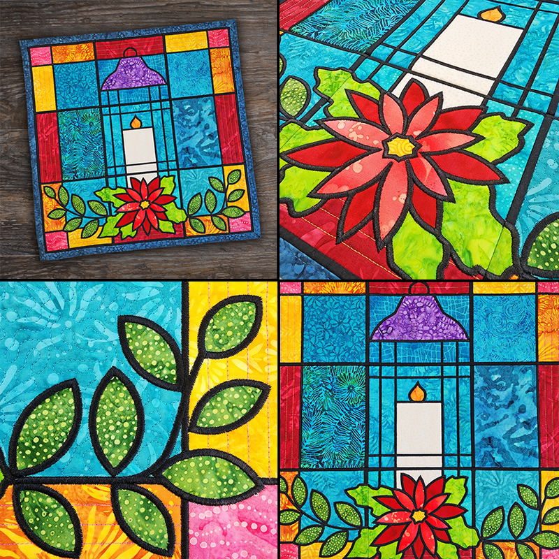Stained Glass Lantern Mini Quilt 4x4 5x5 6x6 7x7 In the hoop machine embroidery designs