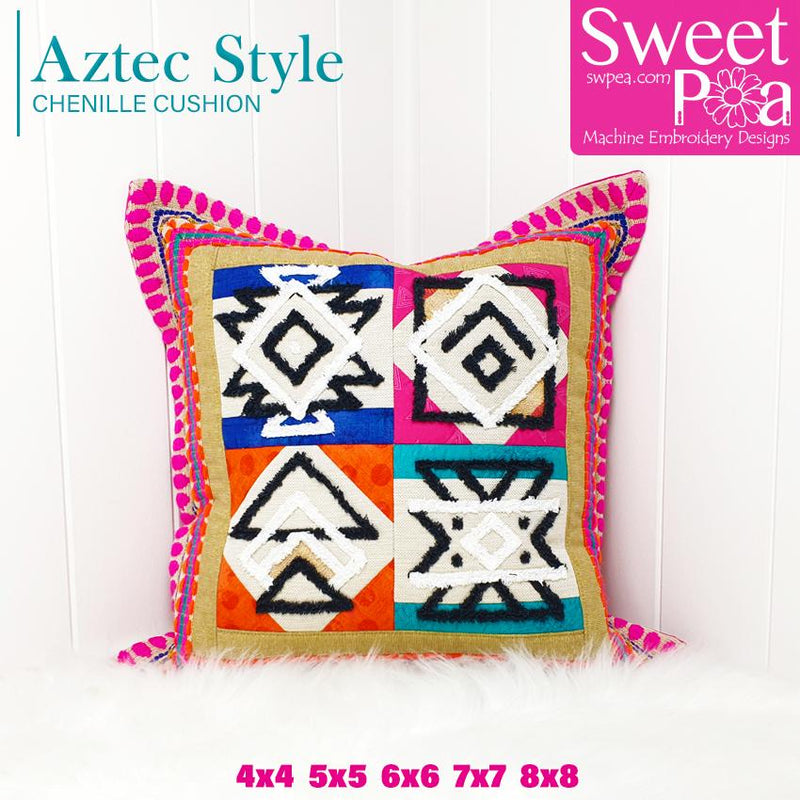 Aztec Style Chenille Cushion 4x4 5x5 6x6 7x7 and 8x8 - Sweet Pea Australia In the hoop machine embroidery designs. in the hoop project, in the hoop embroidery designs, craft in the hoop project, diy in the hoop project, diy craft in the hoop project, in the hoop embroidery patterns, design in the hoop patterns, embroidery designs for in the hoop embroidery projects, best in the hoop machine embroidery designs perfect for all hoops and embroidery machines