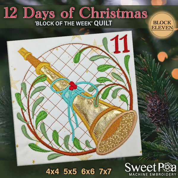 BOW Twelve Days of Christmas Quilt Block 11 - Sweet Pea Australia In the hoop machine embroidery designs. in the hoop project, in the hoop embroidery designs, craft in the hoop project, diy in the hoop project, diy craft in the hoop project, in the hoop embroidery patterns, design in the hoop patterns, embroidery designs for in the hoop embroidery projects, best in the hoop machine embroidery designs perfect for all hoops and embroidery machines