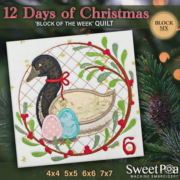BOW Twelve Days of Christmas Quilt Block 6 - Sweet Pea Australia In the hoop machine embroidery designs. in the hoop project, in the hoop embroidery designs, craft in the hoop project, diy in the hoop project, diy craft in the hoop project, in the hoop embroidery patterns, design in the hoop patterns, embroidery designs for in the hoop embroidery projects, best in the hoop machine embroidery designs perfect for all hoops and embroidery machines