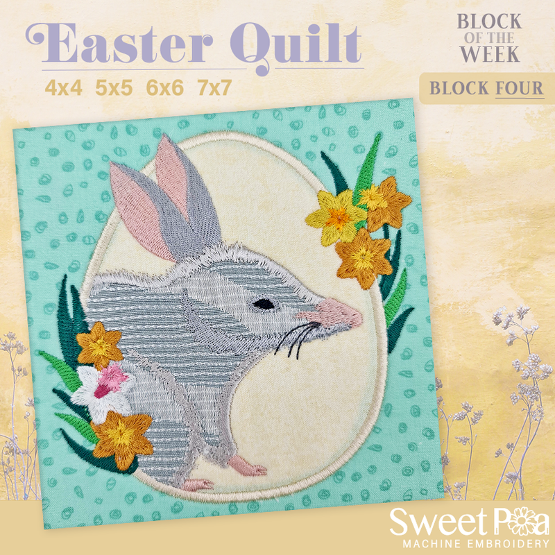 BOW Easter Quilt - Block 4 - Sweet Pea Australia In the hoop machine embroidery designs. in the hoop project, in the hoop embroidery designs, craft in the hoop project, diy in the hoop project, diy craft in the hoop project, in the hoop embroidery patterns, design in the hoop patterns, embroidery designs for in the hoop embroidery projects, best in the hoop machine embroidery designs perfect for all hoops and embroidery machines