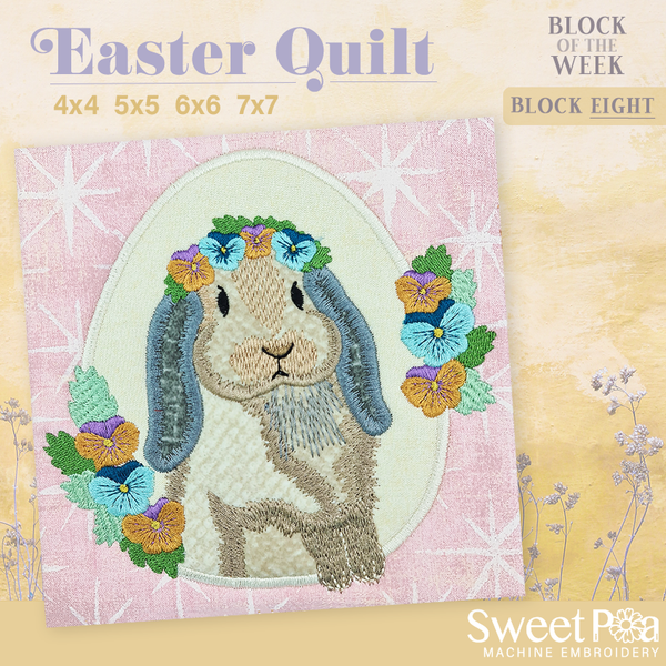 BOW Easter Quilt - Block 8 - Sweet Pea Australia In the hoop machine embroidery designs. in the hoop project, in the hoop embroidery designs, craft in the hoop project, diy in the hoop project, diy craft in the hoop project, in the hoop embroidery patterns, design in the hoop patterns, embroidery designs for in the hoop embroidery projects, best in the hoop machine embroidery designs perfect for all hoops and embroidery machines