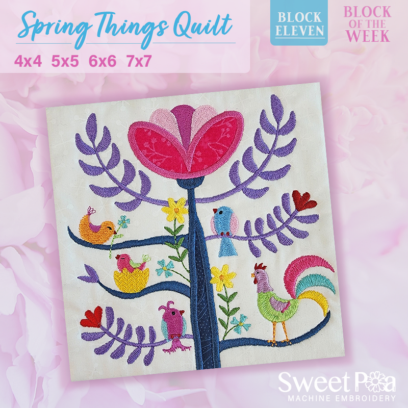 BOW Spring Things Quilt - Block 11 In the hoop machine embroidery designs