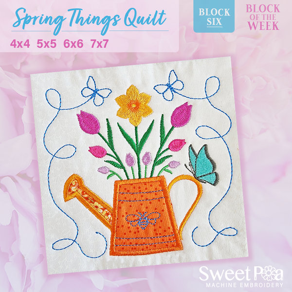 BOW Spring Things Quilt - Block 6 In the hoop machine embroidery designs