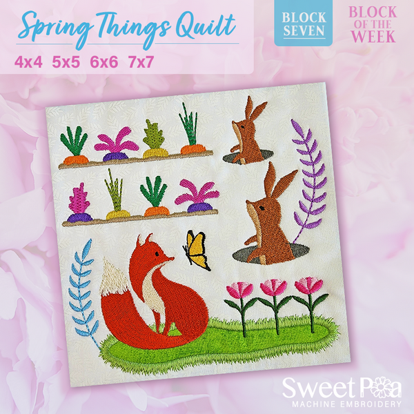 BOW Spring Things Quilt - Block 7 In the hoop machine embroidery designs