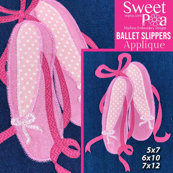 Ballet Slippers Applique Design 5x7 6x10 7x12 - Sweet Pea Australia In the hoop machine embroidery designs. in the hoop project, in the hoop embroidery designs, craft in the hoop project, diy in the hoop project, diy craft in the hoop project, in the hoop embroidery patterns, design in the hoop patterns, embroidery designs for in the hoop embroidery projects, best in the hoop machine embroidery designs perfect for all hoops and embroidery machines