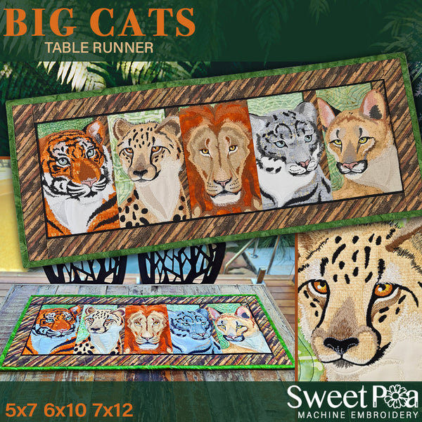 Big Cats Table Runner 5x7 6x10 7x12 - Sweet Pea Australia In the hoop machine embroidery designs. in the hoop project, in the hoop embroidery designs, craft in the hoop project, diy in the hoop project, diy craft in the hoop project, in the hoop embroidery patterns, design in the hoop patterns, embroidery designs for in the hoop embroidery projects, best in the hoop machine embroidery designs perfect for all hoops and embroidery machines