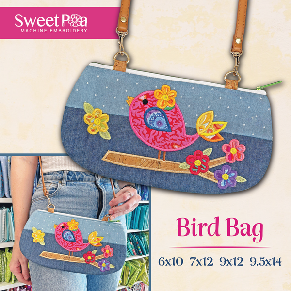 Bird Bag 6x10 7x12 9x12 and 9.5x14 - Sweet Pea Australia In the hoop machine embroidery designs. in the hoop project, in the hoop embroidery designs, craft in the hoop project, diy in the hoop project, diy craft in the hoop project, in the hoop embroidery patterns, design in the hoop patterns, embroidery designs for in the hoop embroidery projects, best in the hoop machine embroidery designs perfect for all hoops and embroidery machines