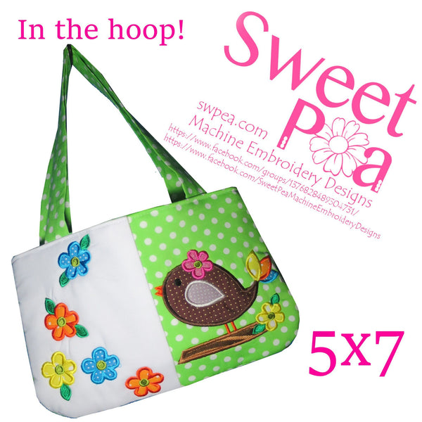 Bird Bag 5x7 - Sweet Pea Australia In the hoop machine embroidery designs. in the hoop project, in the hoop embroidery designs, craft in the hoop project, diy in the hoop project, diy craft in the hoop project, in the hoop embroidery patterns, design in the hoop patterns, embroidery designs for in the hoop embroidery projects, best in the hoop machine embroidery designs perfect for all hoops and embroidery machines