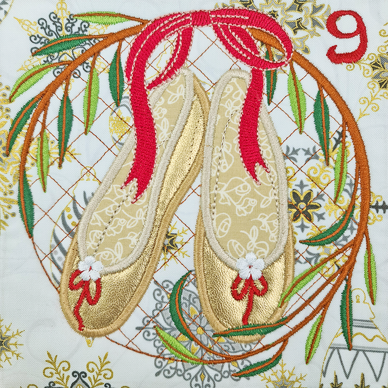 BOW Twelve Days of Christmas Quilt Block 9 - Sweet Pea Australia In the hoop machine embroidery designs. in the hoop project, in the hoop embroidery designs, craft in the hoop project, diy in the hoop project, diy craft in the hoop project, in the hoop embroidery patterns, design in the hoop patterns, embroidery designs for in the hoop embroidery projects, best in the hoop machine embroidery designs perfect for all hoops and embroidery machines