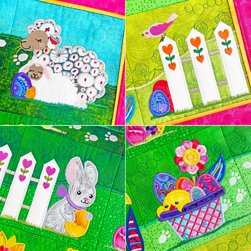 Easter Hunt Quilt 4x4 5x5 6x6 7x7 8x8 In the hoop machine embroidery designs