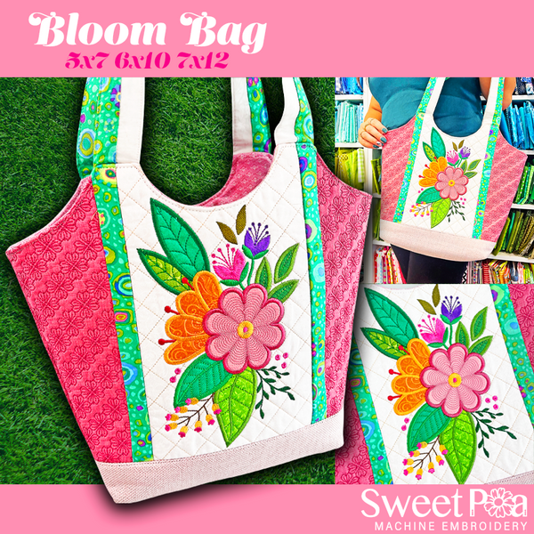 Bloom Bag 5x7 6x10 7x12 In the hoop machine embroidery designs
