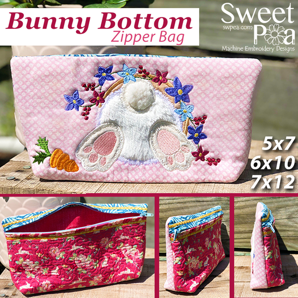 Bunny Bottom Zipper Bag 5x7 6x10 7x12 - Sweet Pea Australia In the hoop machine embroidery designs. in the hoop project, in the hoop embroidery designs, craft in the hoop project, diy in the hoop project, diy craft in the hoop project, in the hoop embroidery patterns, design in the hoop patterns, embroidery designs for in the hoop embroidery projects, best in the hoop machine embroidery designs perfect for all hoops and embroidery machines