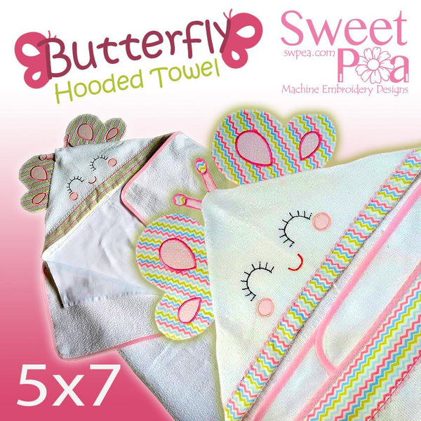 Butterfly hooded towel5x7 - Sweet Pea Australia In the hoop machine embroidery designs. in the hoop project, in the hoop embroidery designs, craft in the hoop project, diy in the hoop project, diy craft in the hoop project, in the hoop embroidery patterns, design in the hoop patterns, embroidery designs for in the hoop embroidery projects, best in the hoop machine embroidery designs perfect for all hoops and embroidery machines