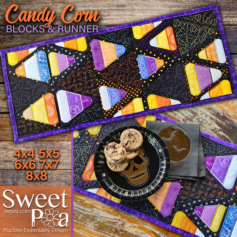 Candy Corn Blocks & Runner 4x4 5x5 6x6 7x7 8x8 - Sweet Pea Australia In the hoop machine embroidery designs. in the hoop project, in the hoop embroidery designs, craft in the hoop project, diy in the hoop project, diy craft in the hoop project, in the hoop embroidery patterns, design in the hoop patterns, embroidery designs for in the hoop embroidery projects, best in the hoop machine embroidery designs perfect for all hoops and embroidery machines