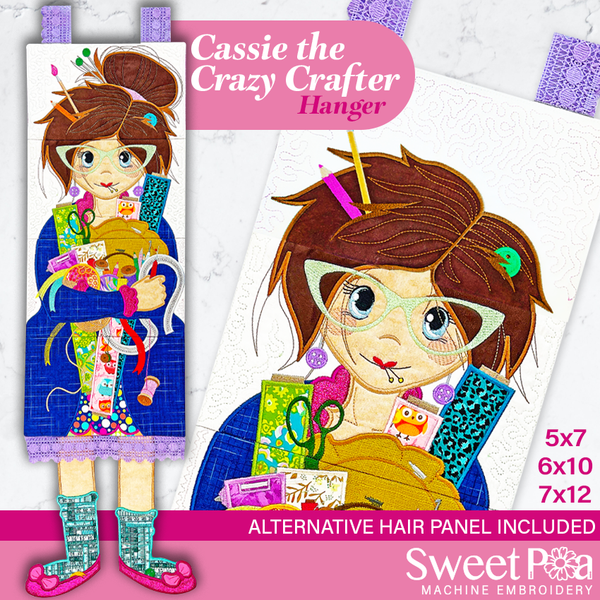 Cassie the Crazy Crafter Hanger 5x7 6x10 7x12 In the hoop machine embroidery designs