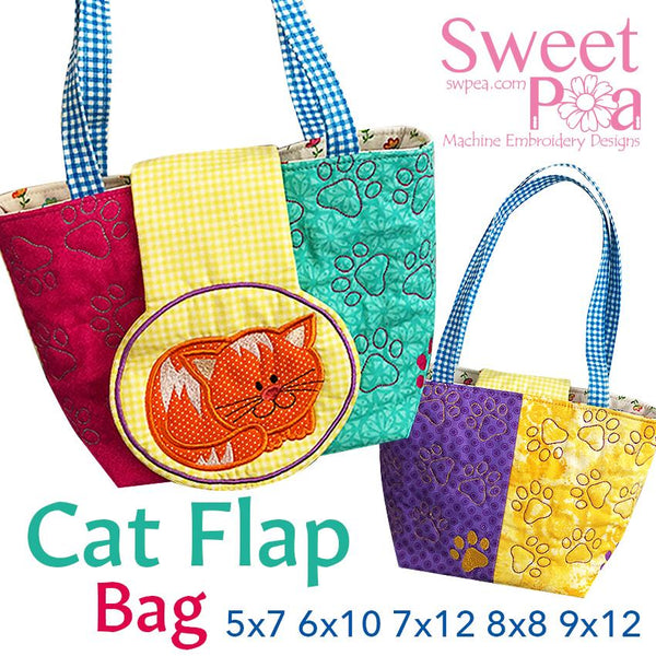 Cat flap bag 5x7 6x10 7x12 8x8 or 9x12 - Sweet Pea Australia In the hoop machine embroidery designs. in the hoop project, in the hoop embroidery designs, craft in the hoop project, diy in the hoop project, diy craft in the hoop project, in the hoop embroidery patterns, design in the hoop patterns, embroidery designs for in the hoop embroidery projects, best in the hoop machine embroidery designs perfect for all hoops and embroidery machines