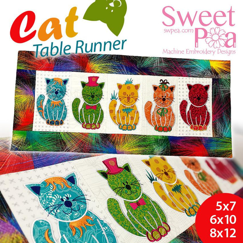 Cat table runner 5x7 6x10 8x12 - Sweet Pea Australia In the hoop machine embroidery designs. in the hoop project, in the hoop embroidery designs, craft in the hoop project, diy in the hoop project, diy craft in the hoop project, in the hoop embroidery patterns, design in the hoop patterns, embroidery designs for in the hoop embroidery projects, best in the hoop machine embroidery designs perfect for all hoops and embroidery machines